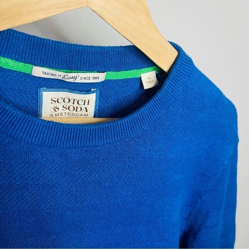 Scotch & Soda Blue Linen-Blended Crewneck Sweatshirt Medium - Picture 2 of 8
